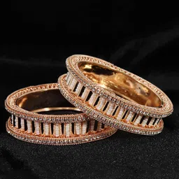 ZULKA Set of 2 Rose Gold Plated Traditional American Diamond Stone Metal Kada Bangles-picture-40