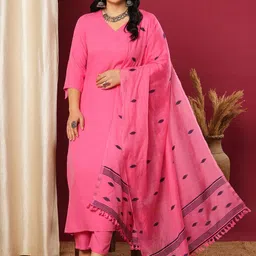 GoSriKi V-Neck Straight Kurta With Trousers & Dupatta-picture-44