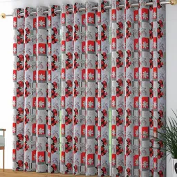 Lunar Days Set of 3 Grey & Red Floral Print Room Darkening 7 Feet Curtains-26