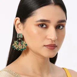 Anouk Artificial Beaded & Kundan Studded Cresent Shaped Meenakari Chandbali image 2