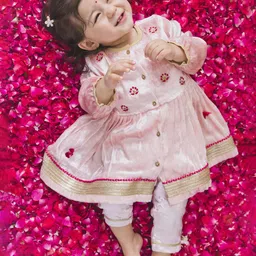Tiber Taber Girls Floral Embroidered Thread Work Velvet Anarkali Kurta With Trouser-48