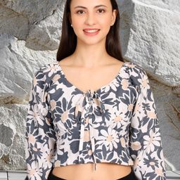 69 FASHION STREET Women Printed Tie-Up Neck Puff Sleeves Crop Top-image-31