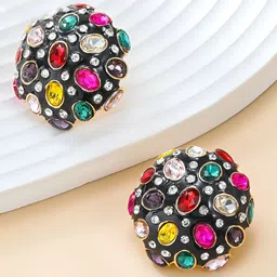 AVANT-GARDE PARIS Gold-Plated Rhinestone Circular Studs Earrings-image-98