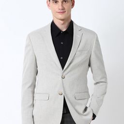 Peter England Elite Textured Slim Fit Notched Collar Single Breasted Formal Blazer-image-83