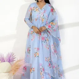 Moda Rapido Women Floral Printed Maxi Ethnic Dress With Dupatta-image-34