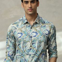 Mufti Men Slim Fit Spread Collar Ethnic Motifs Printed Cotton Casual Shirt-image-99