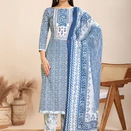 ANUSHEET Women Floral Embroidered Regular Pure Cotton Kurta with Trousers & With Dupatta-24