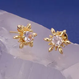EL JOYERO Gold Plated CZ Studded Floral Shaped Studs Earrings-image-16