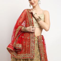 Dupatta Bazaar Women Red & Gold-Toned Embroidered Net Dupatta image 3