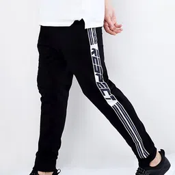 Maniac Men Black & White Cotton Colourblocked Joggers-image-46