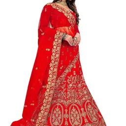 MANVAA Embroidered Thread Work Semi-Stitched Lehenga & Unstitched Blouse With Dupatta image 4