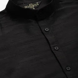 SOJANYA Men Black Thread Work Kurta with Churidar & Nehru Jacket image 3