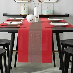 UniKart Red & Brown 5 Pieces Striped Rectangle Table Linen Set image 3