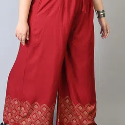 PrettyPlus by Desinoor.com Women Plus Size Red & Brown Printed Palazzos image 2