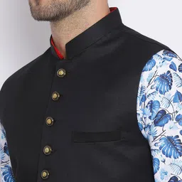 Hangup Men Floral Printed Kurta with Pyjamas & With Nehru Jacket image 3