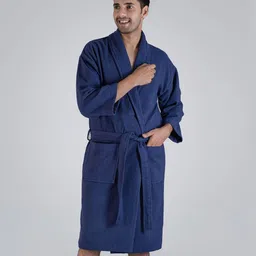 MYTRIDENT Unisex Blue 240 GSM Pure Cotton Bath Robe-35