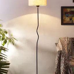 Devansh Black & White Jute Shade Floor Lamp With Shade-20