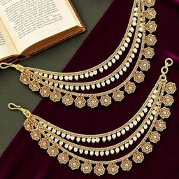 FEMMIBELLA Gold-Plated Artificial Beaded Floral Shaped 3 Layered Ear Cuff-image-69