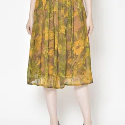 Moda Rapido Printed Flared Midi Skirt-image-87