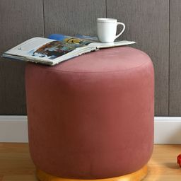 Shadowkart Pink & Gold-Toned Wooden Cylindrical Pouffes Ottomans-image-13