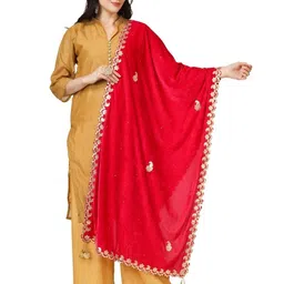 A R SILK DUPATTA HUB Ethnic Motifs Embroidered Gotta Patti Velvet Dupatta-picture-4