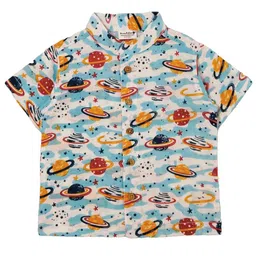 SNOWFLAKES Boys Conversational Printed Spread Collar Short Sleeves Comfort Cotton Shirt-31