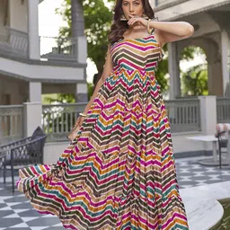 Chandbaali Women Chevron Printed Fit & Flare Maxi Dress-image-2