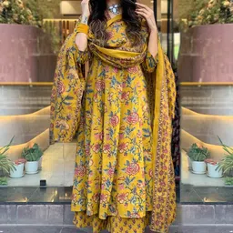 Parth Fab Women Ethnic Motifs Printed Regular Kurta with Palazzos & With Dupatta-5