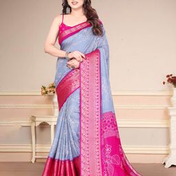 SUPERLAXMI Ethnic Motifs Zari Block Print Saree-8