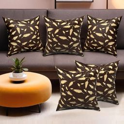 Aura Brown Set of 5 Floral Velvet Square Cushion Covers-33