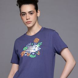 New Balance Brand Logo & Floral Printed Pure Cotton T-shirt-image-0