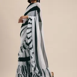 KALINI White Embroidered Poly Georgette Saree-image-10