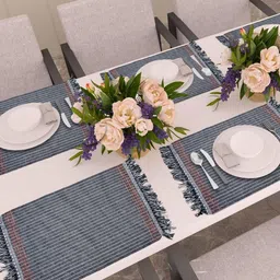 PRAKARTIK 6-Pcs Black & Grey Printed Cotton Table Placemats-24