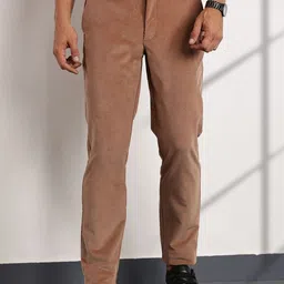 Thomas Scott Men Textured Smart Slim Fit Easy Wash Corduroy Chinos Trousers-image-62
