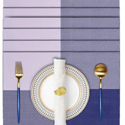TIED RIBBONS 6Pcs Purple & Blue Checked Rectangle Table Placemats-19