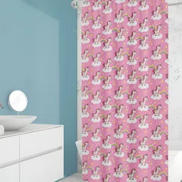 ArtzFolio Pink & White Printed Waterproof Shower Curtain-12