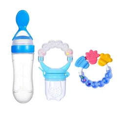 Kritiu Set Of 3 Squeezy Food- Spoon Rattle Teether- Rattle Fruit & Food Nibbler - Blue-28