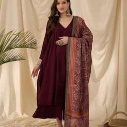 InWeave Women Regular Kurta with Palazzos & With Dupatta-10