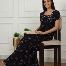Sweet Dreams Women Pure Cotton Printed Maxi Nightdress-image-86