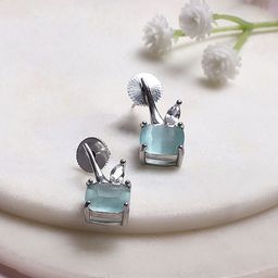 Rangriti Silver-Plated Artificial Stones Studded Square Drop Earrings-image-13