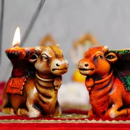 Lupaava 2Pcs Red & Brown Textured Terracotta Clay Diyas-18