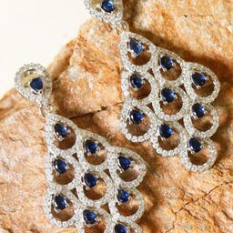 Manuvi Jewels Silver Plated Crystal AD & CZ Stones Studded Contemporary Drop Earrings-51