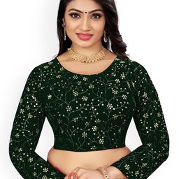 HERE&NOW Princess Cut Long Sleeve Embrodery Work Saree Blouse-image-31