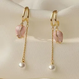 BEYTER Sterling Silver Pearls Beaded Floral Shaped Tasselled Drop Earrings-image-80