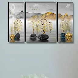 Myntra Elegant Homes Grey & Gold-Toned 3 Pieces Floral Printed Wall Paintings-12
