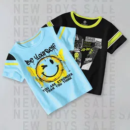 CODEZ Boys Pack Of 2 Typography Printed Round Neck Cotton T-shirts-33
