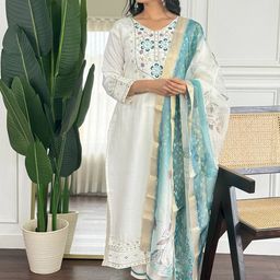 BAESD Women Floral Embroidered Regular Kurta with Trousers & Dupatta-picture-38
