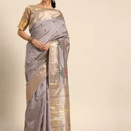 DIVASTRI Woven Design Embroidered Silk Cotton Banarasi Saree-picture-44