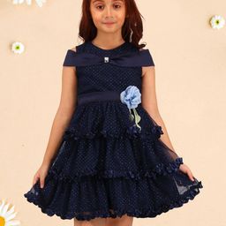 CUTECUMBER Girls Polka Dot Printed Ruffled Net Fit & Flare Dress-picture-3