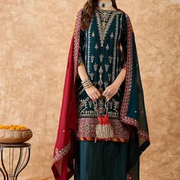 Sangria Floral Embroidered Zari Silk Georgette Unstitched Dress Material-image-91